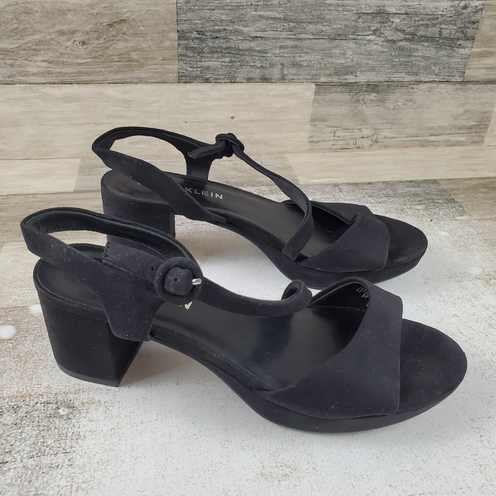 Anne Klein Palea Womens Platform Sandals Sz 8.5 Black Block Heel Slingback Strap